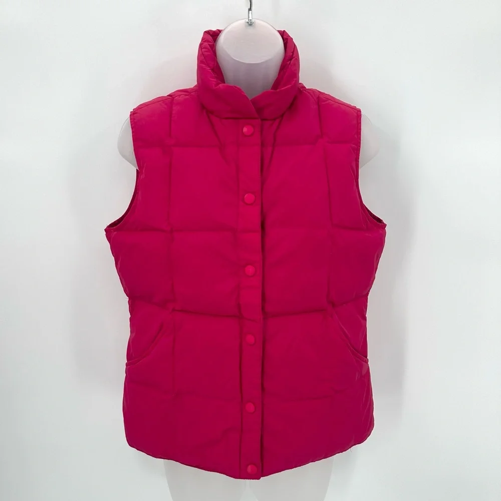 LANDS END Puffer Vest Womens XS Pink Goosedown Snap Front Nylon Gorpcore SPOTS